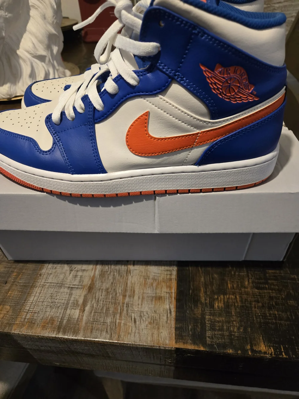 Jordan High-Top Sneakers in Blue, White & Orange